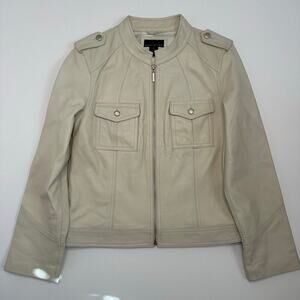 Attention Cream Leather Jacket - Racing, Moto, Military Style